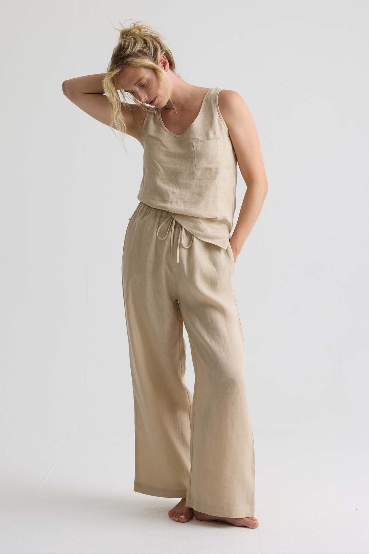 Relaxed Linen Wide Leg Trousers In Summer Sand