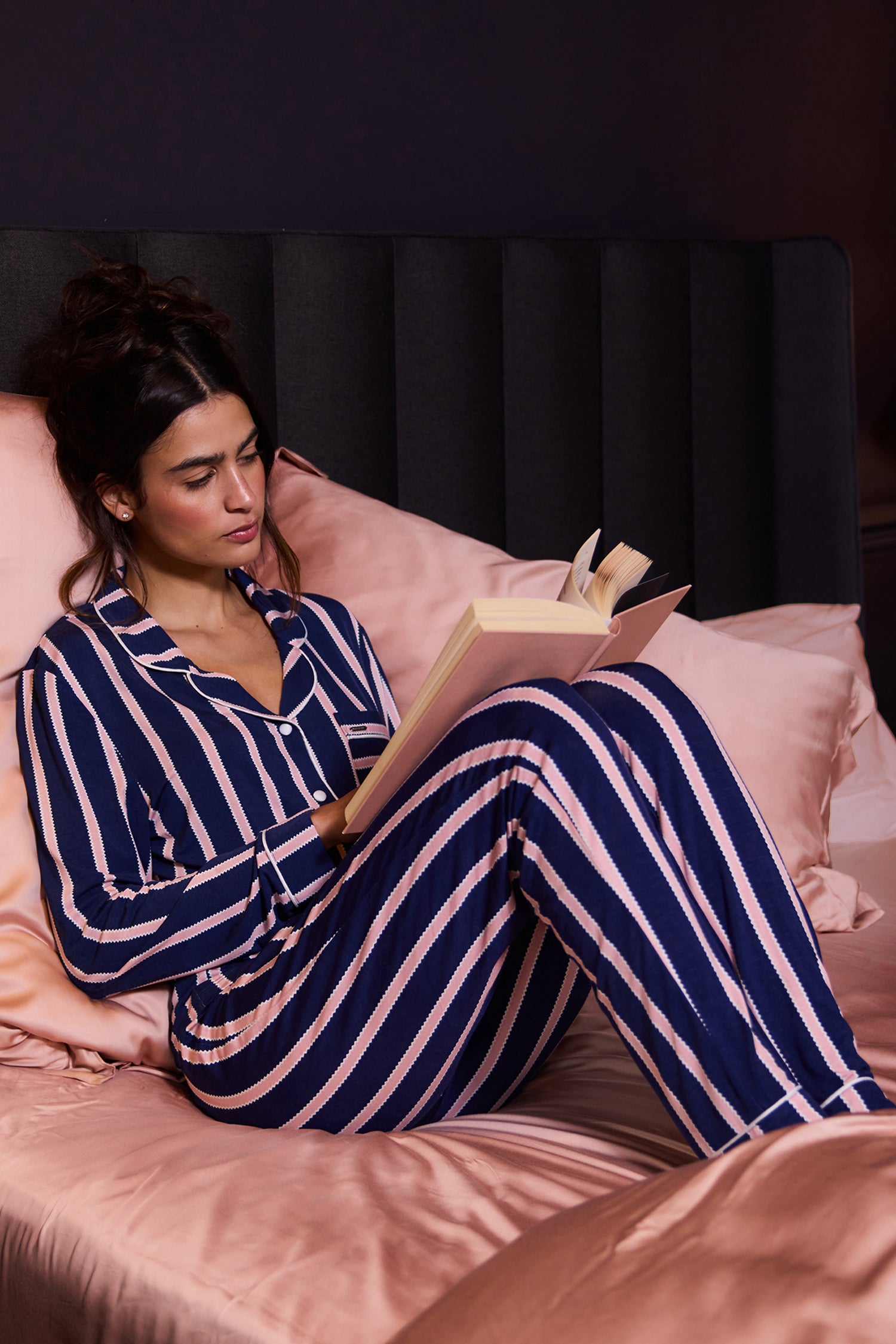 Bamboo Long Pyjama Set in Midnight Stripe
