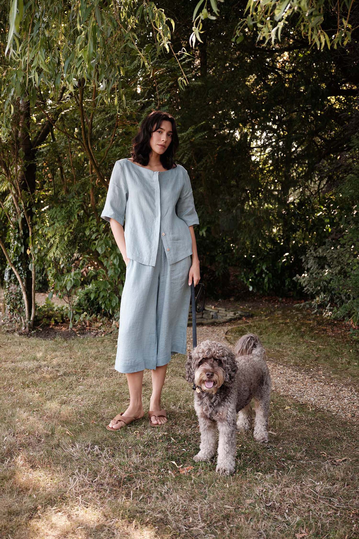 Relaxed Linen Colette Trousers In Blue Haze