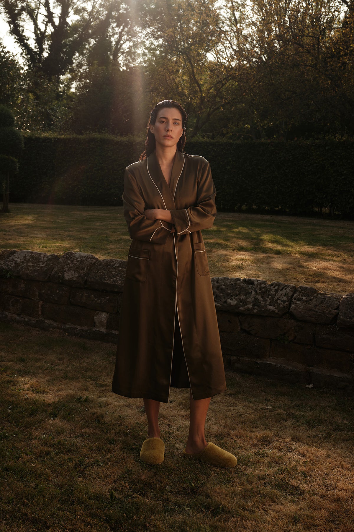 Eco Satin Robe In Olive