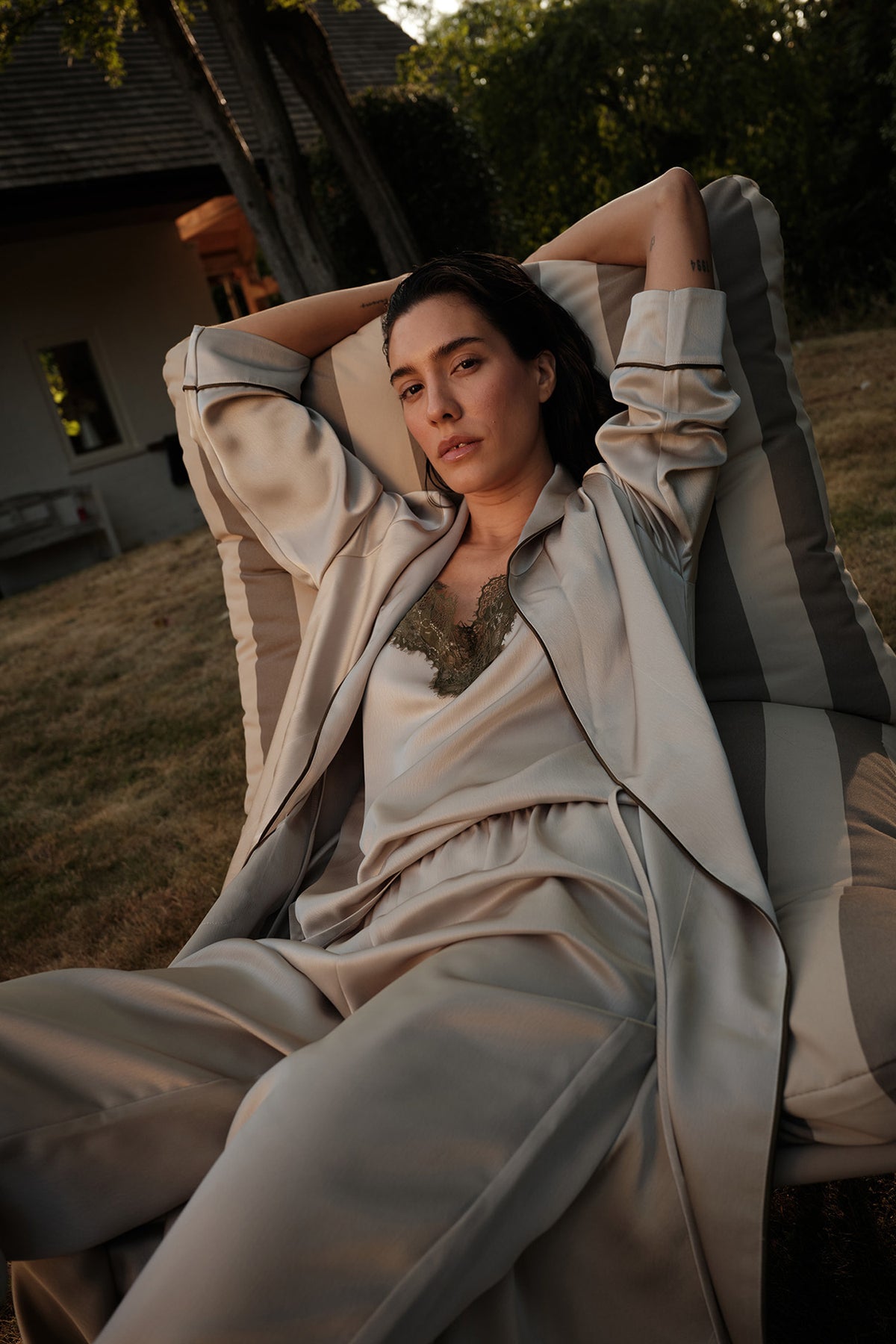 Eco Satin Lace Vest In Pelican