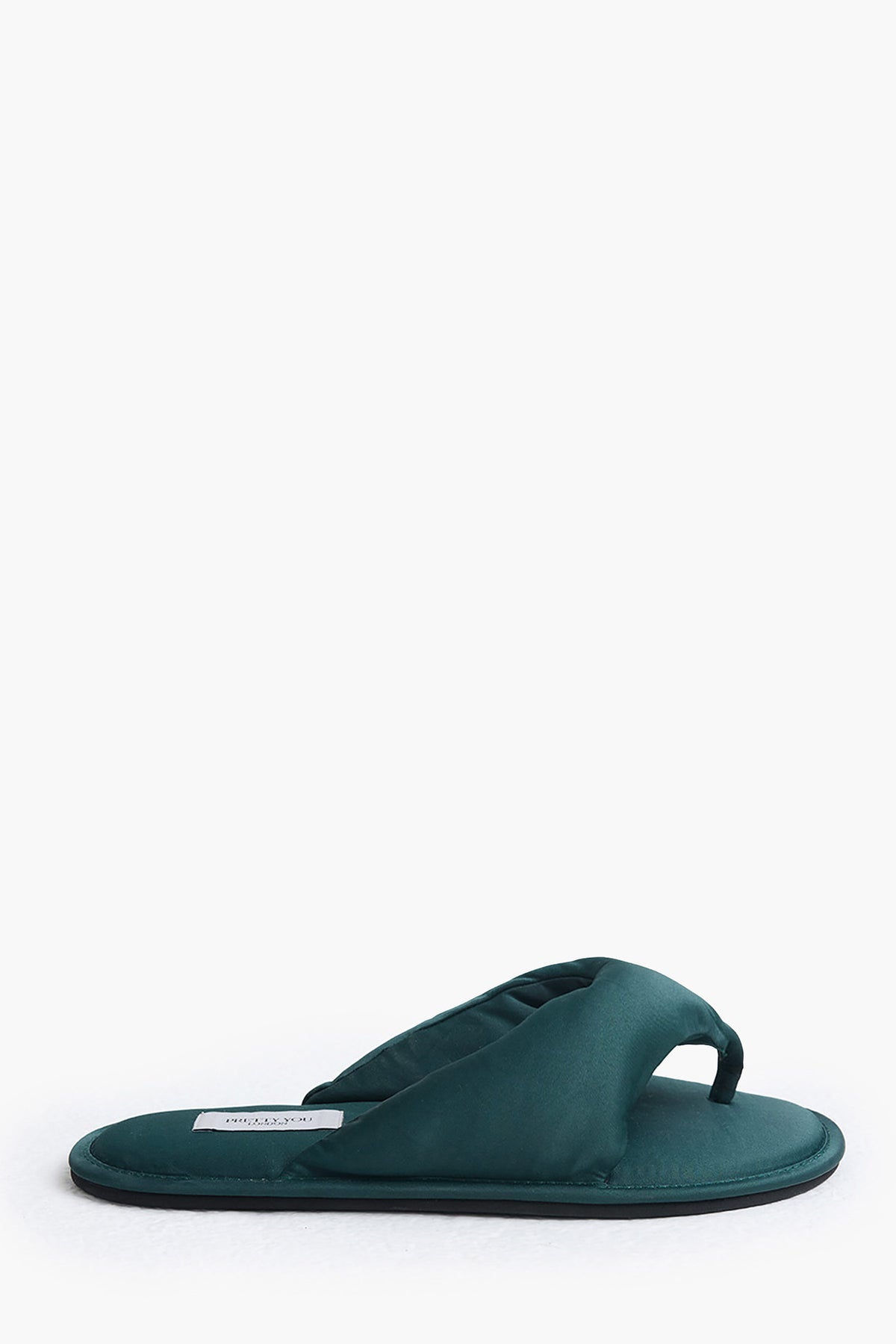 Satin Thong Sandal In Dark Sea Green