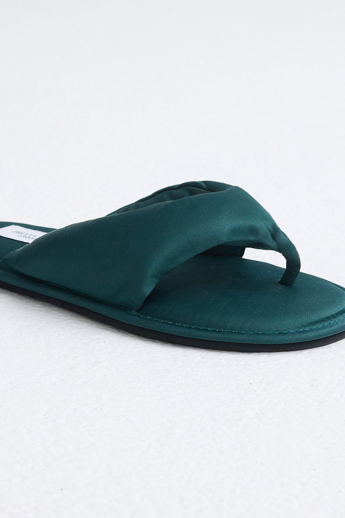 Satin Thong Sandal In Dark Sea Green
