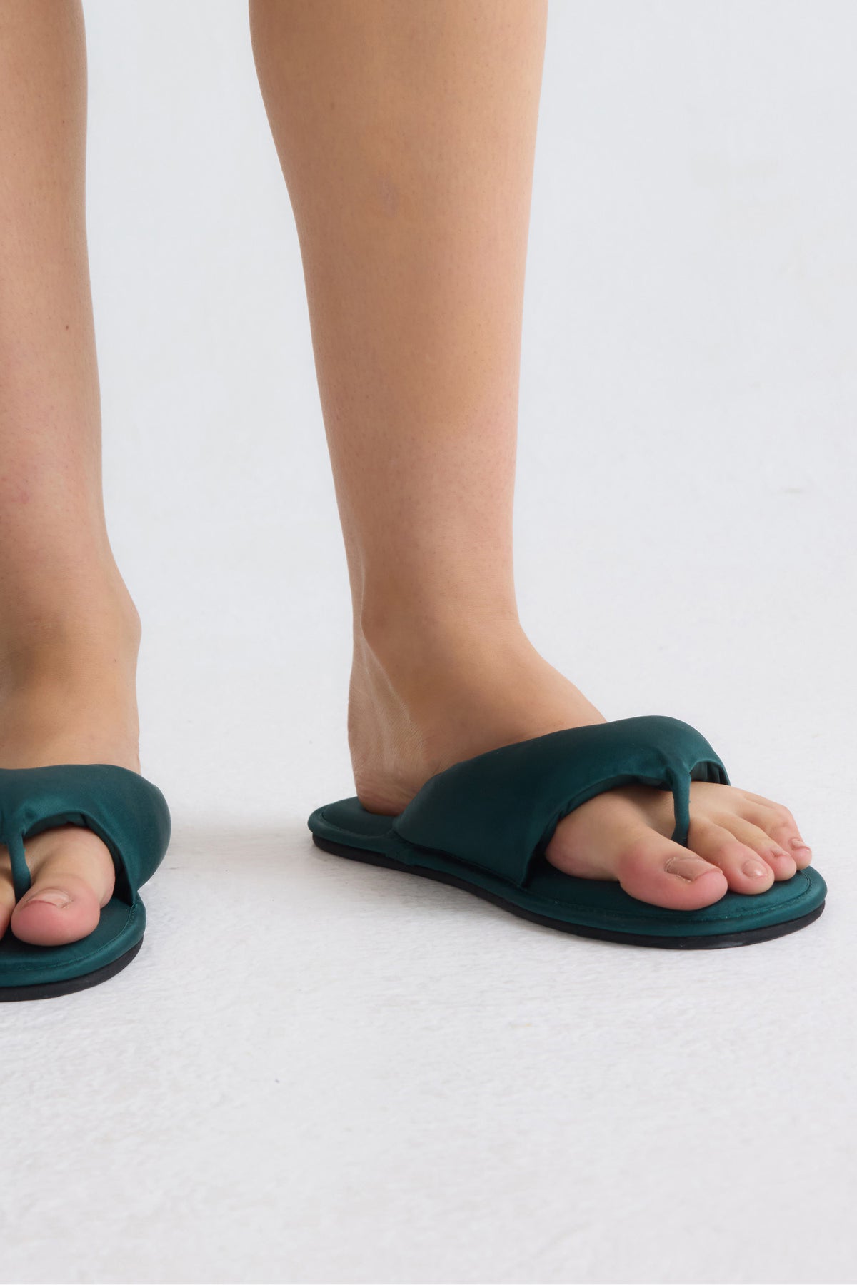 Satin Thong Sandal In Dark Sea Green