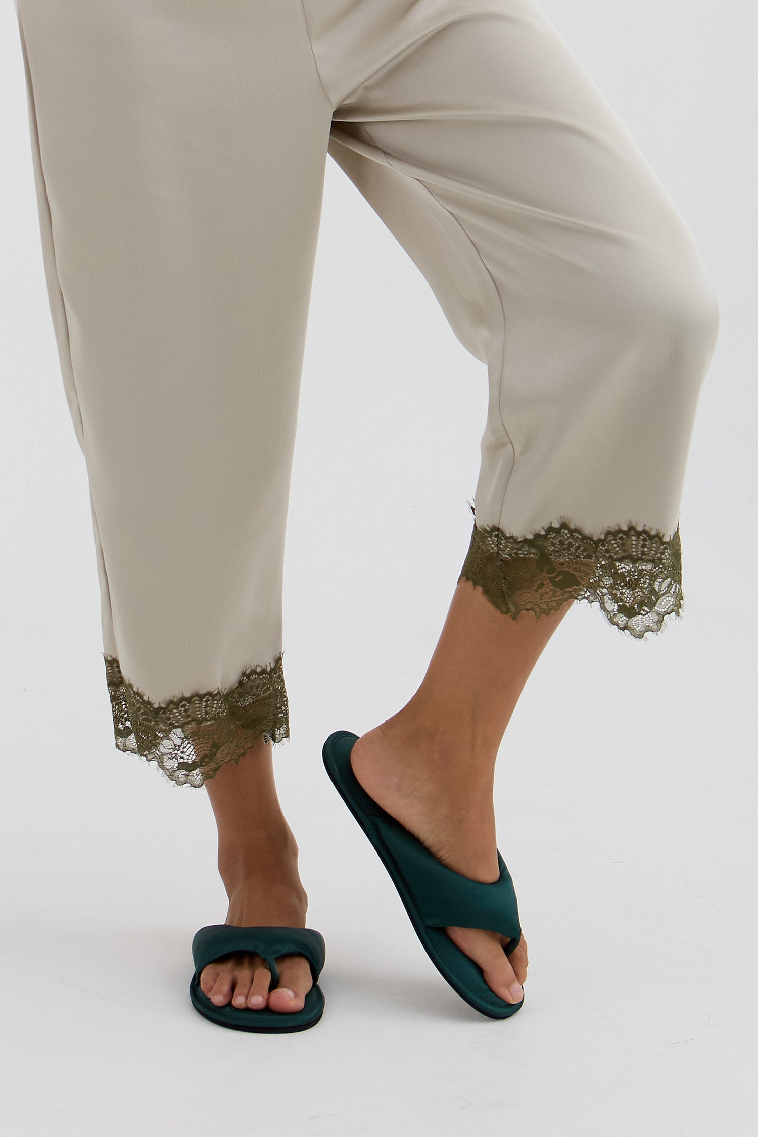 Satin Thong Sandal In Dark Sea Green