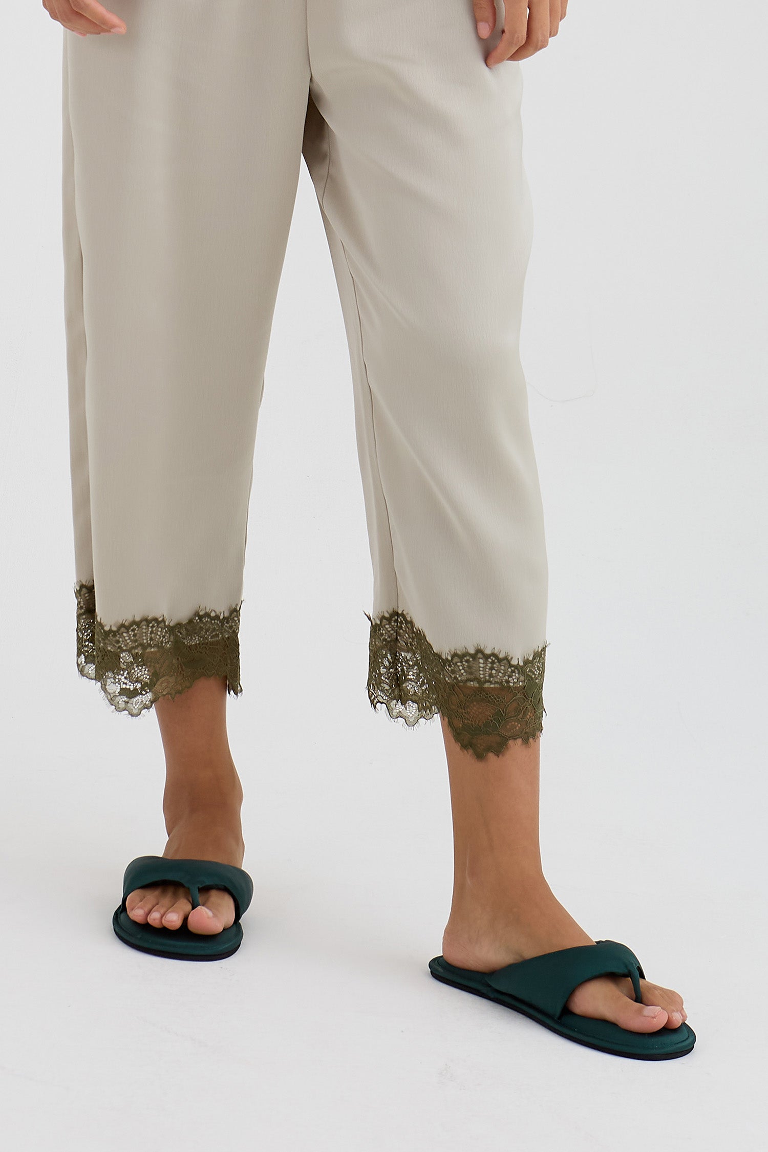 Satin Thong Sandal In Dark Sea Green