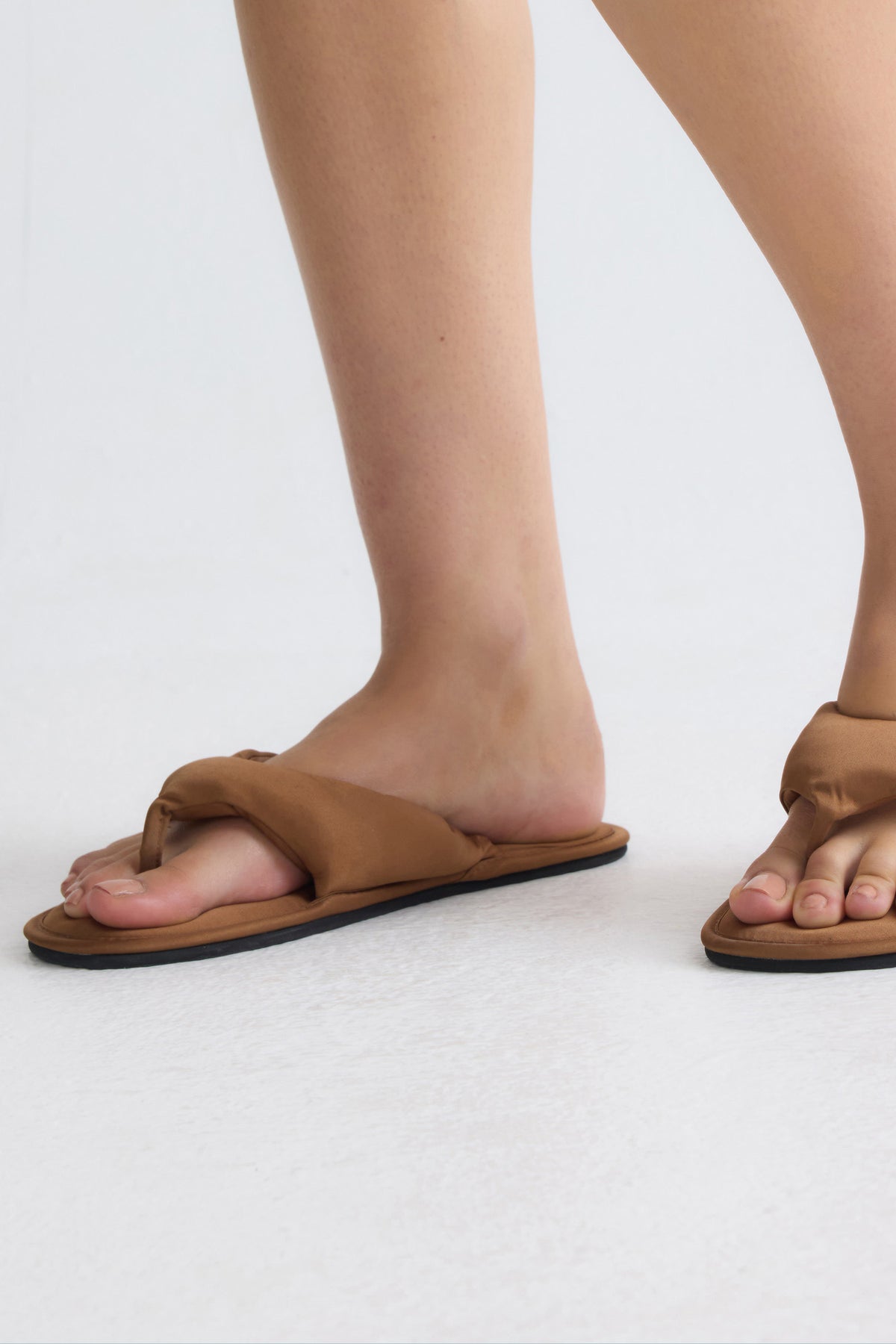 Satin Thong Sandal In Toffee