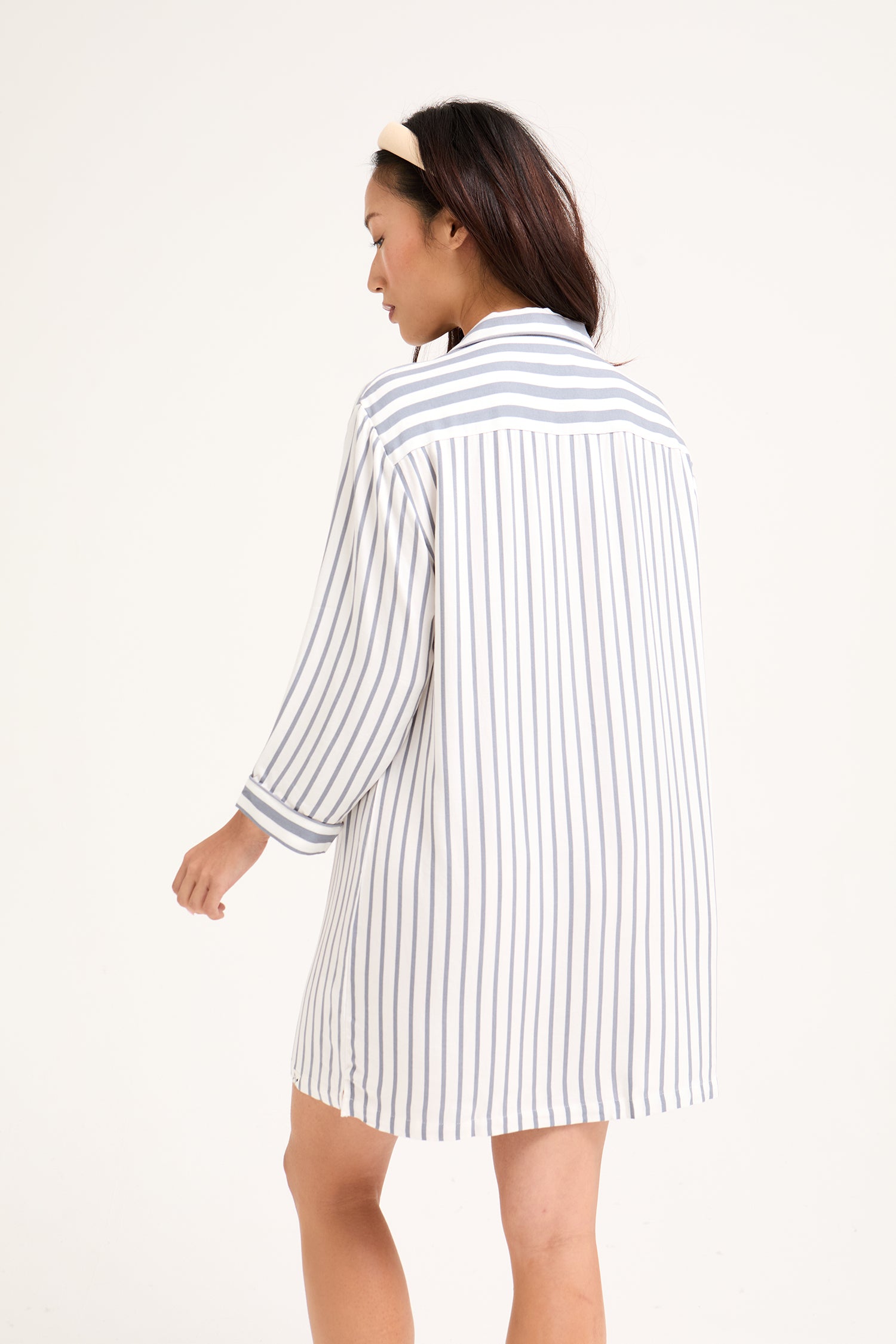 Boyfriend Stripe Nightshirt in Grey/Ecru