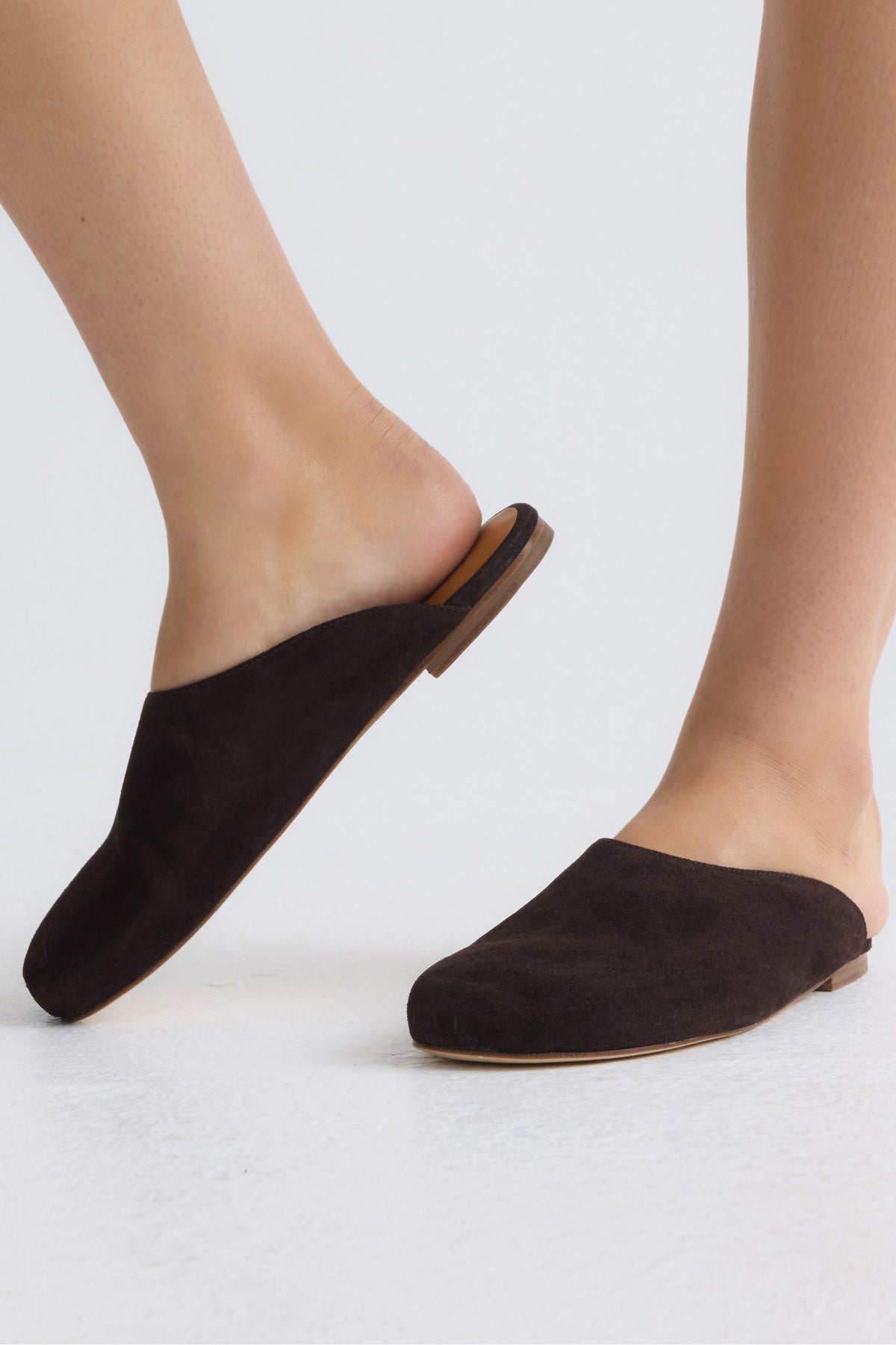Suede Rounded Mule In Dark Coco