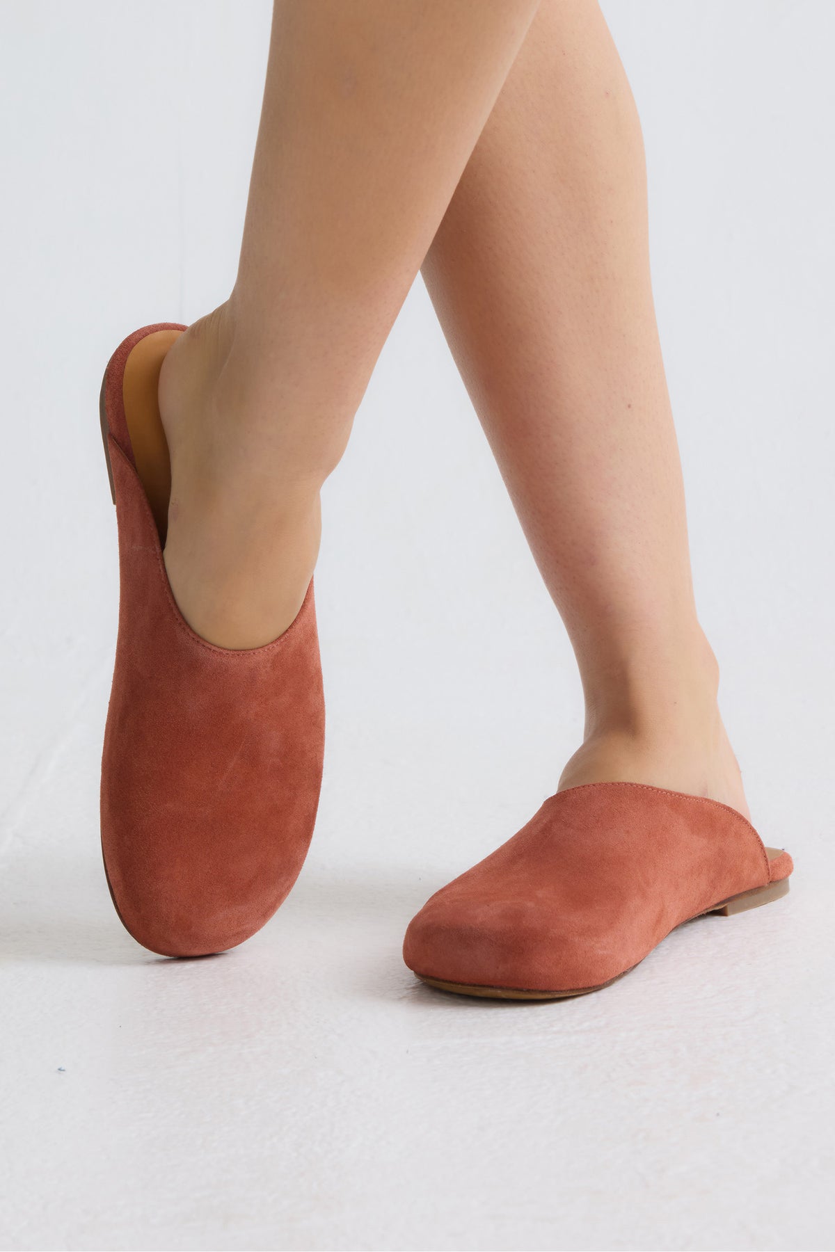 Suede Rounded Mule In Fired Brick