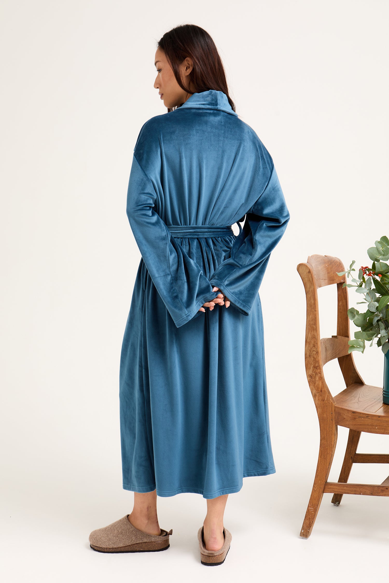 Velour Longline Dressing Gown in Teal