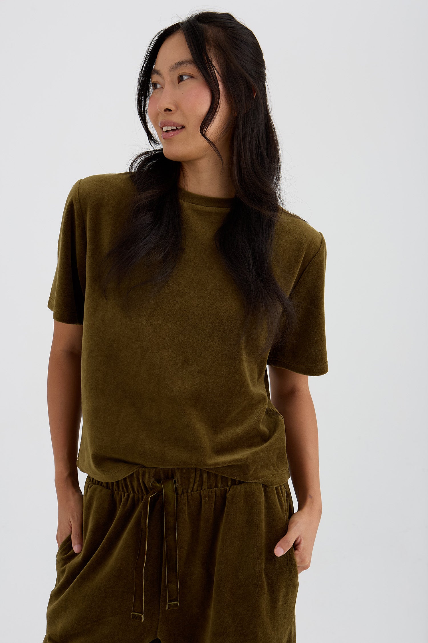 Velour Lounge T-Shirt In Olive
