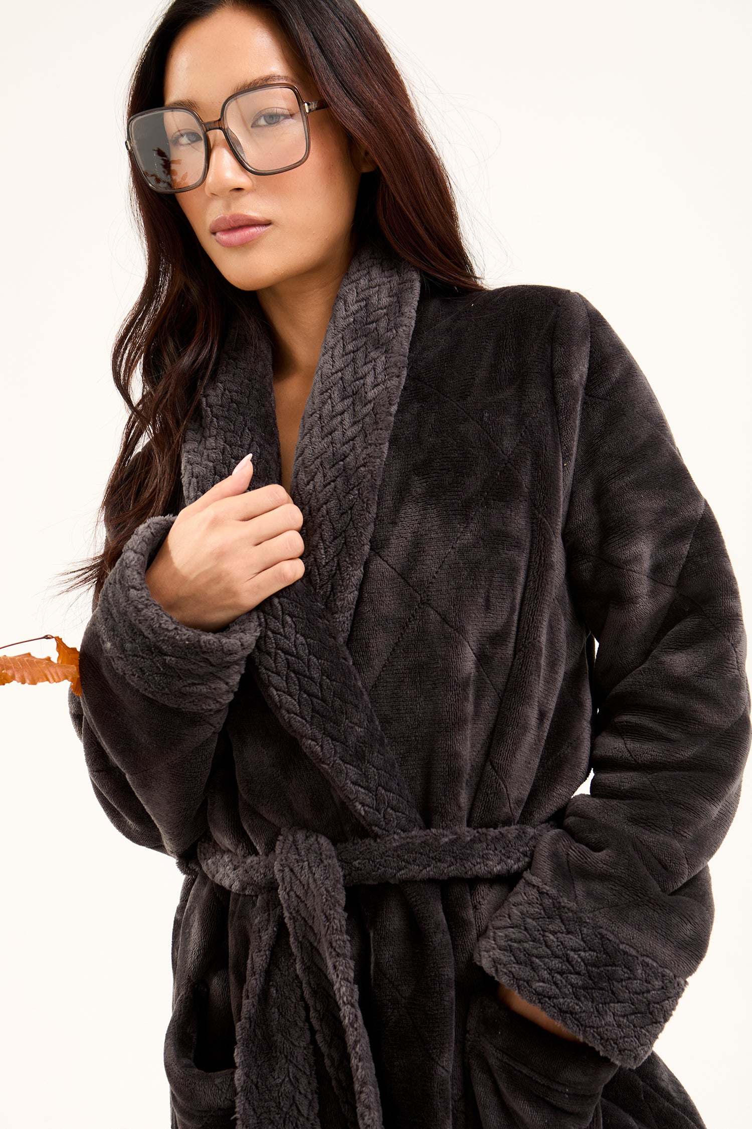 Quilted Velour Robe in Raven Luxury Dressing Gown for Women