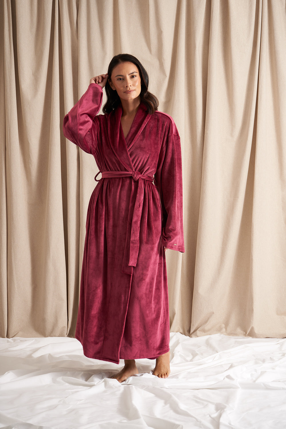 Velour Longline Robe in Bordeaux