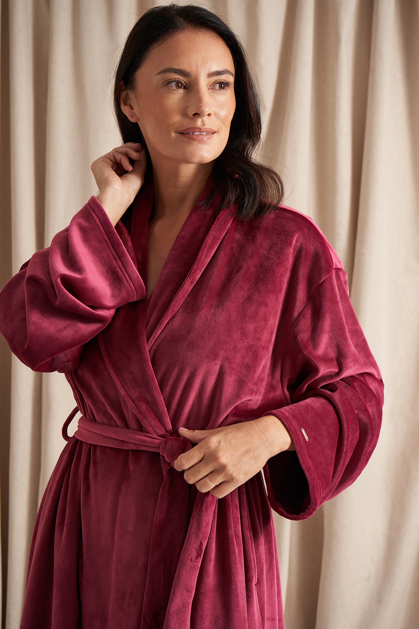 
                  
                    Velour Longline Robe in Bordeaux
                  
                