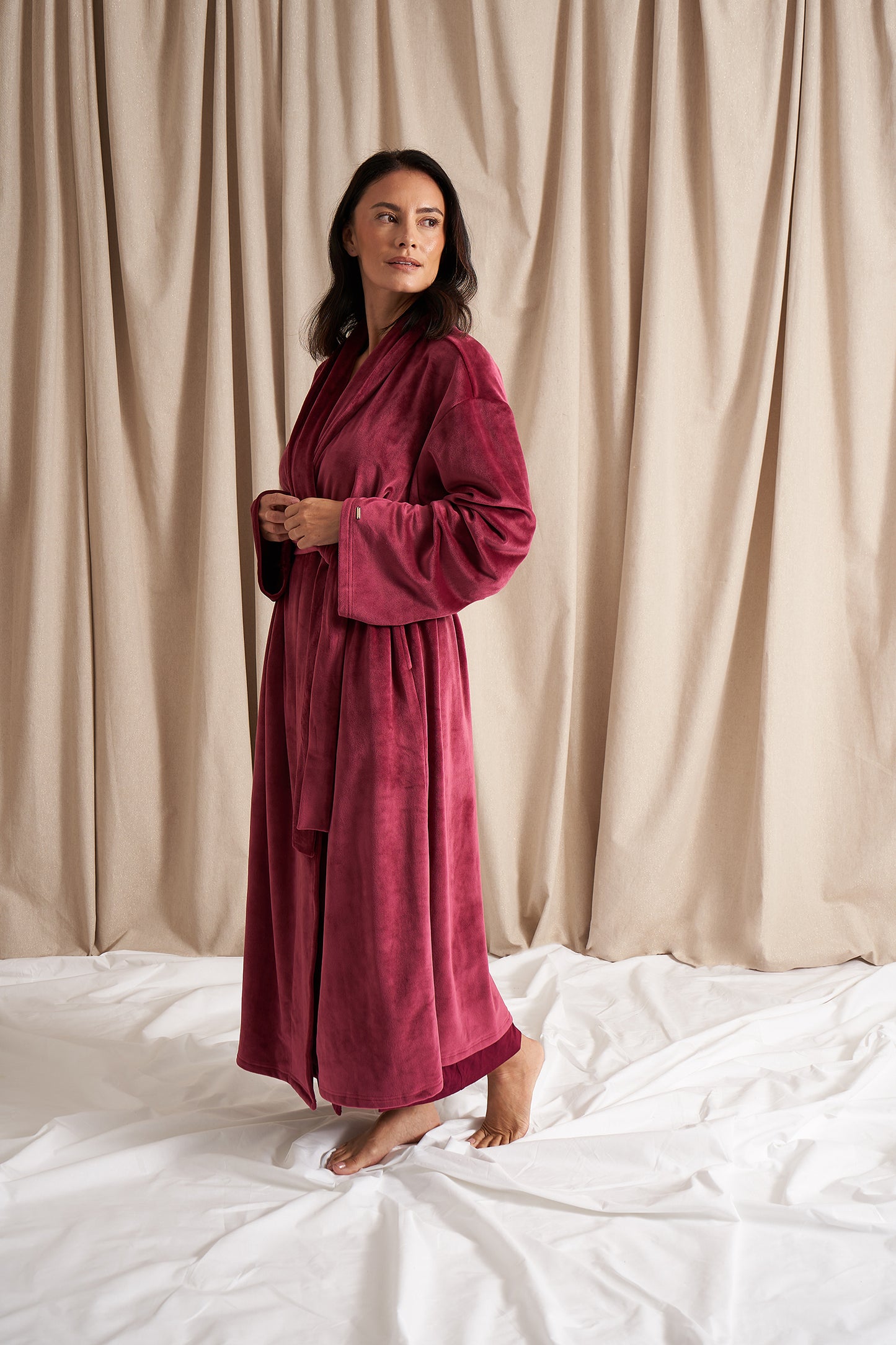 
                  
                    Velour Longline Robe in Bordeaux
                  
                