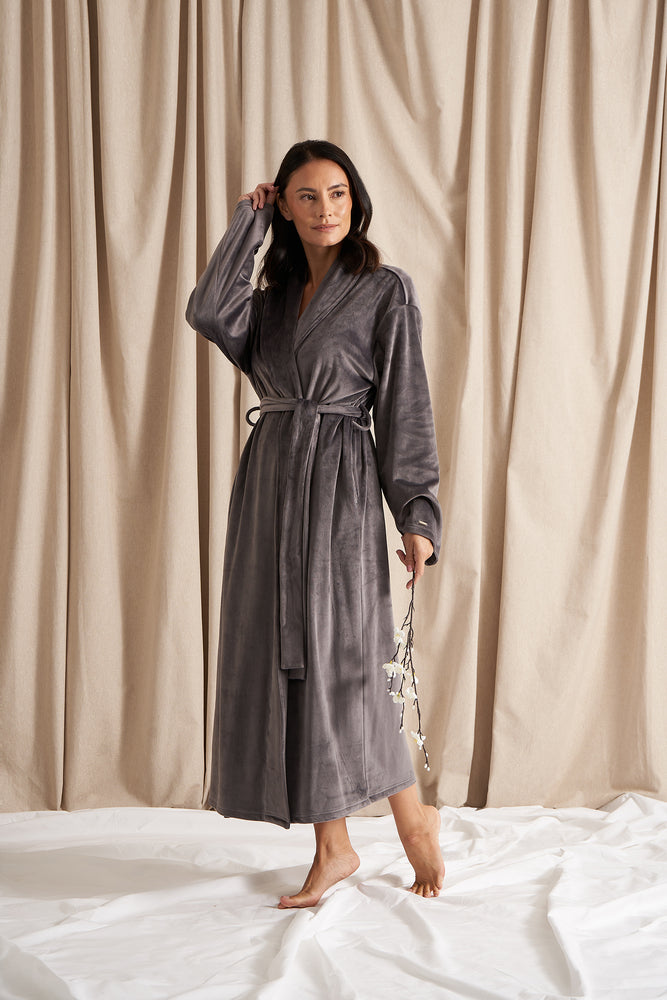 
                  
                    Velour Longline Robe in Raven
                  
                