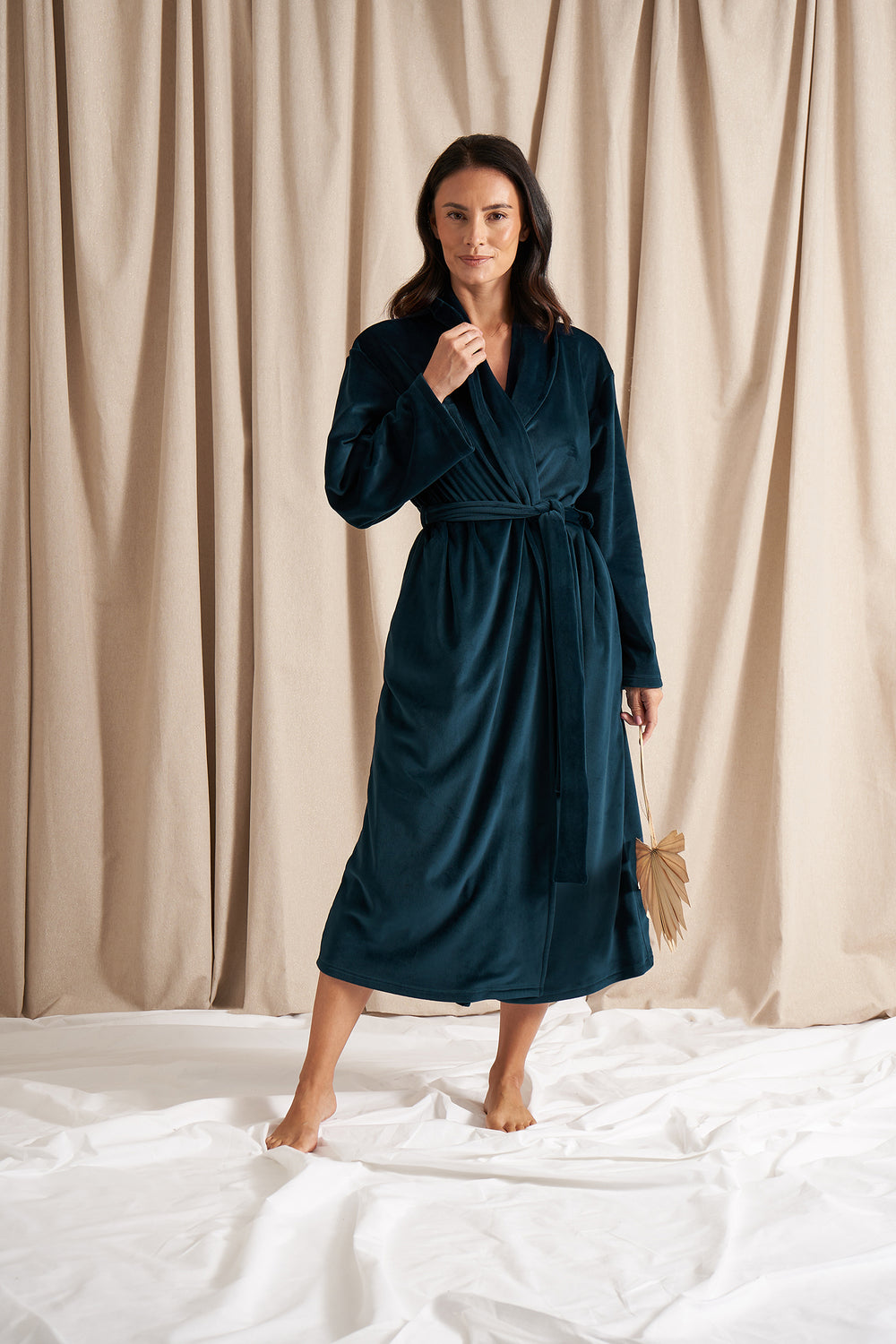 Velour Longline Robe in Teal