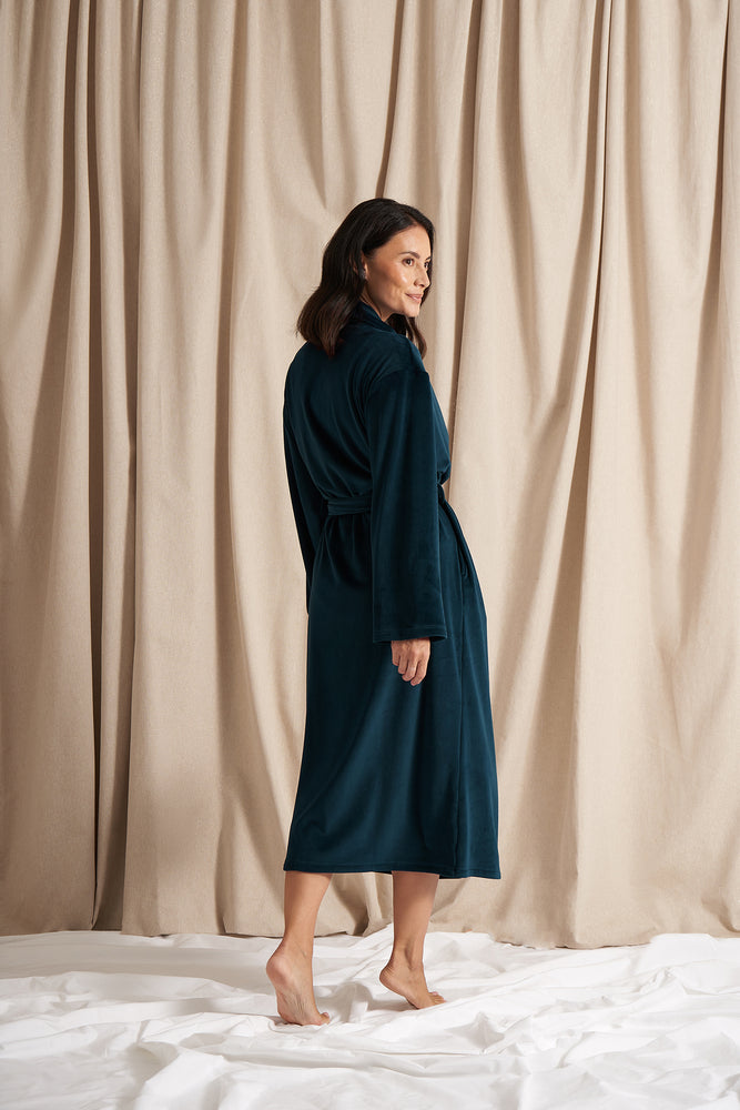 
                  
                    Velour Longline Robe in Teal
                  
                