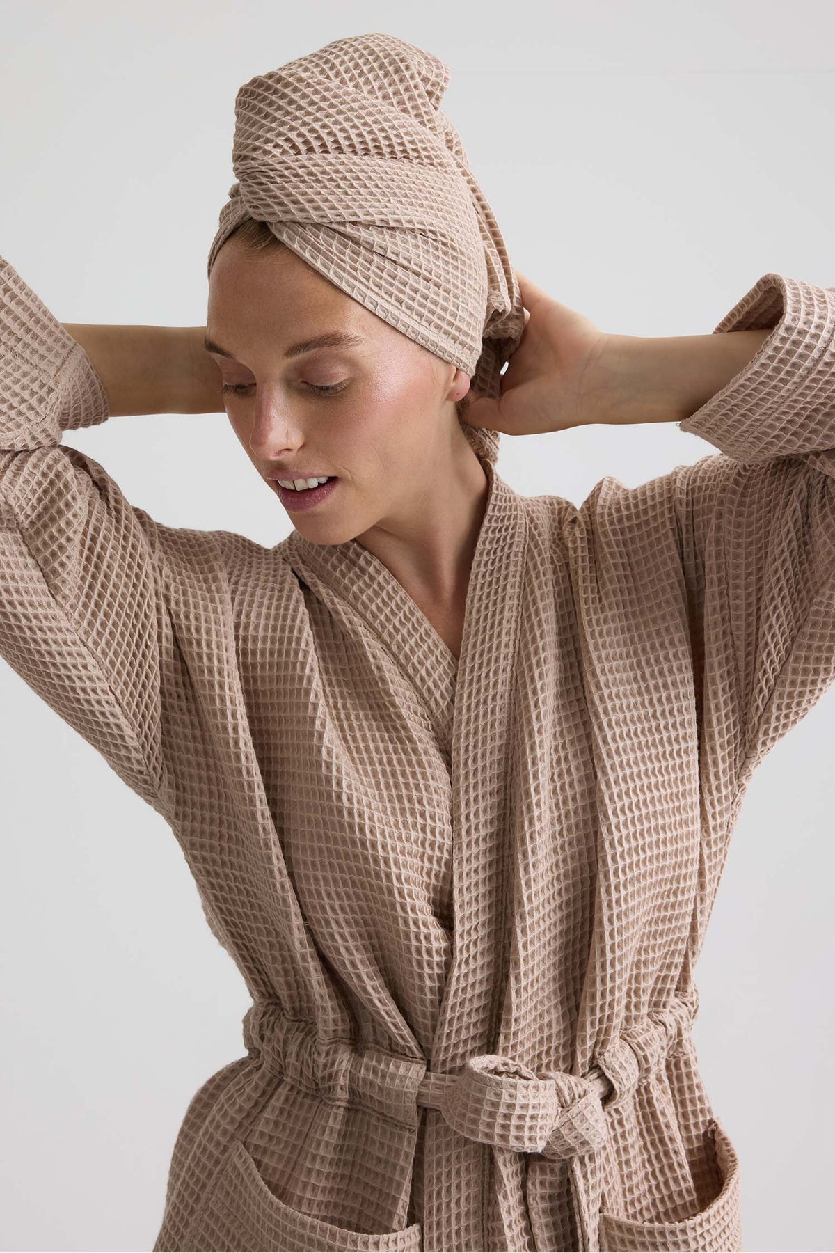 Waffle Cotton Hair Towel In Summer Sand