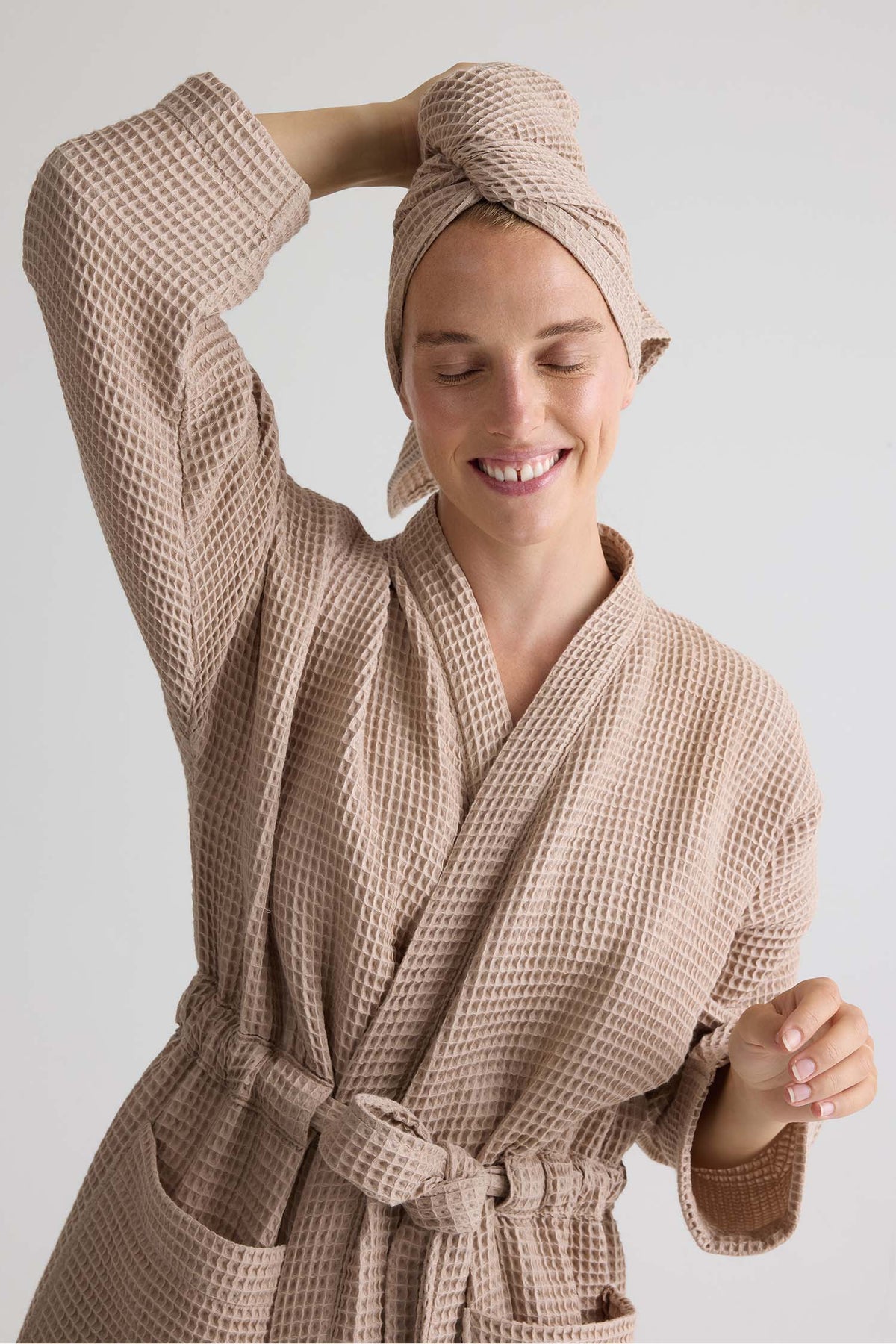 Waffle Cotton Hair Towel In Summer Sand