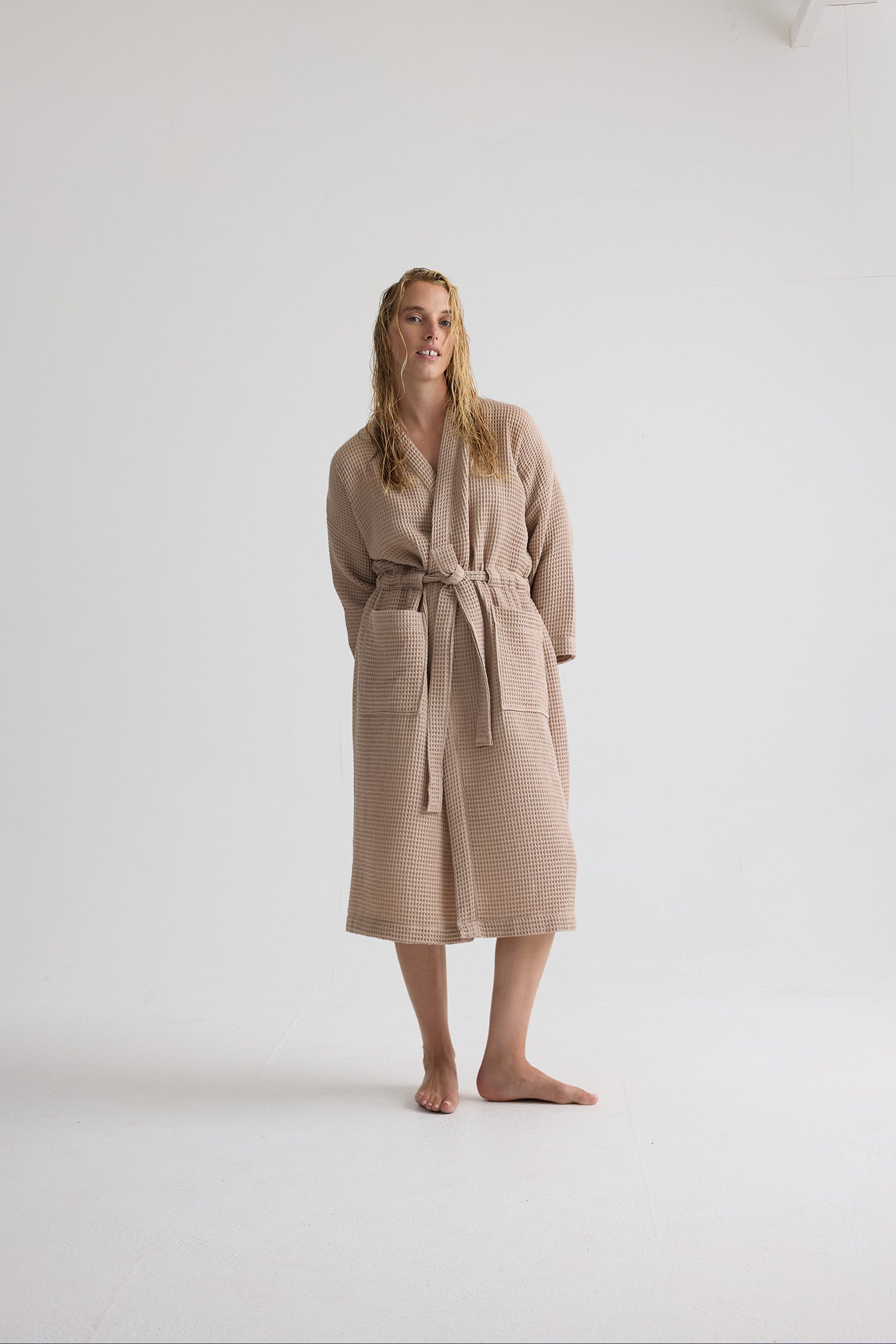 Waffle Kimono Robe In Summer Sand