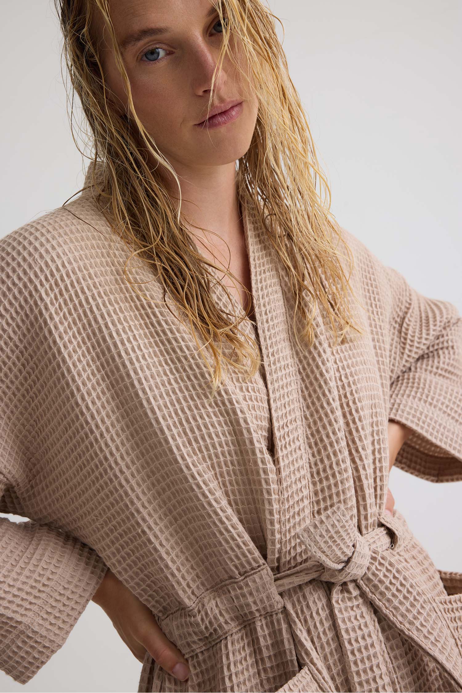 Waffle Kimono Robe In Summer Sand