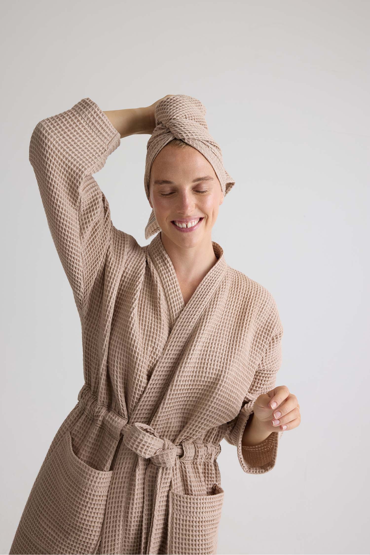 Waffle Kimono Robe In Summer Sand