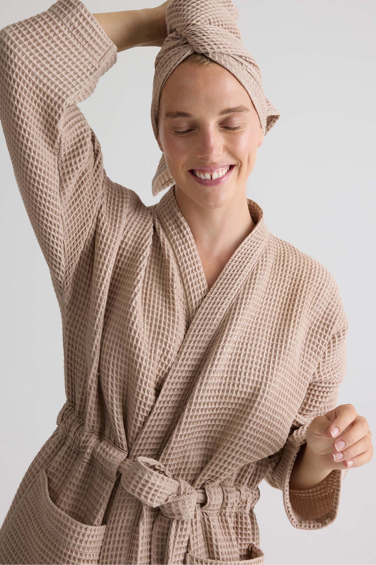 Waffle Kimono Robe In Summer Sand