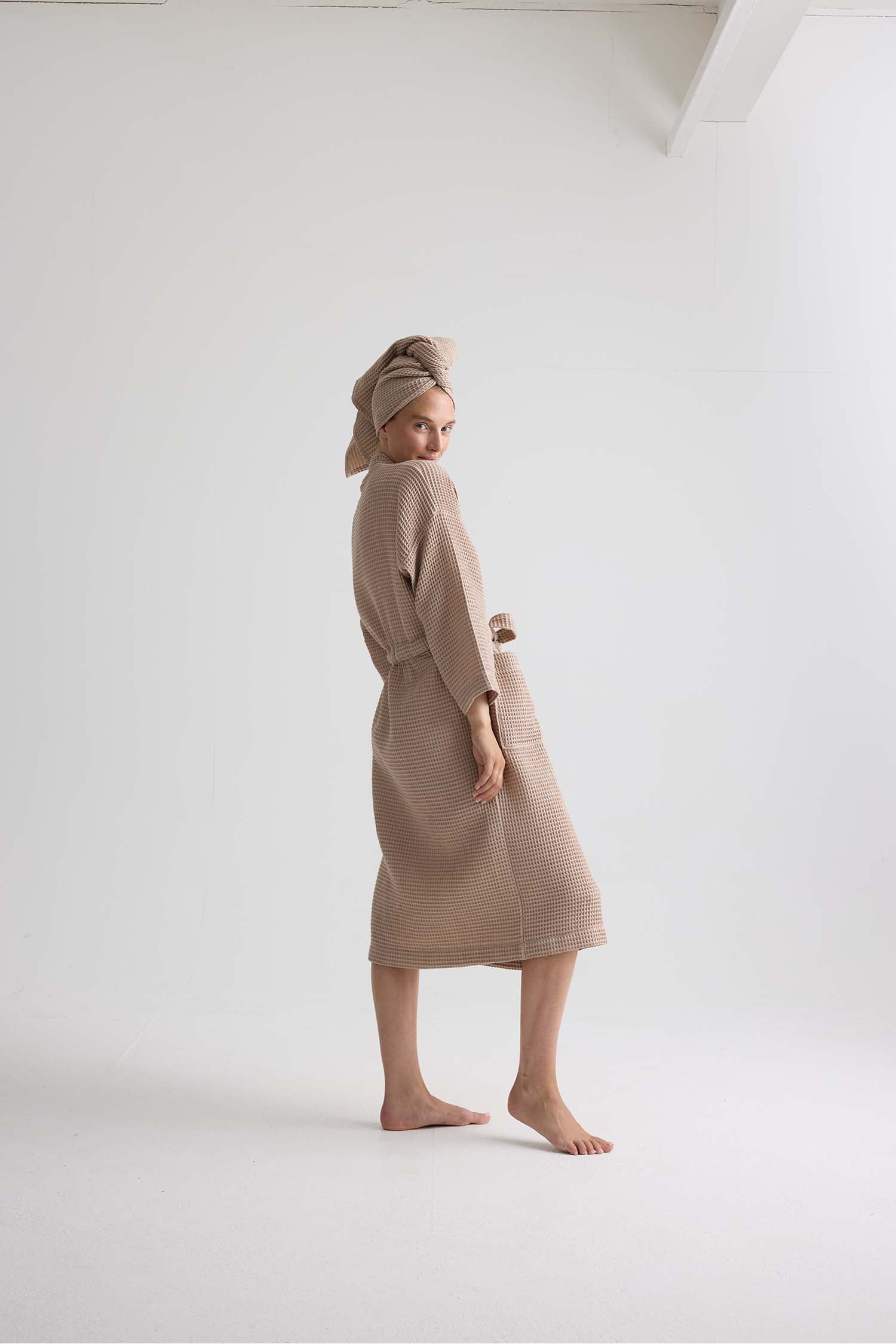 Waffle Kimono Robe In Summer Sand