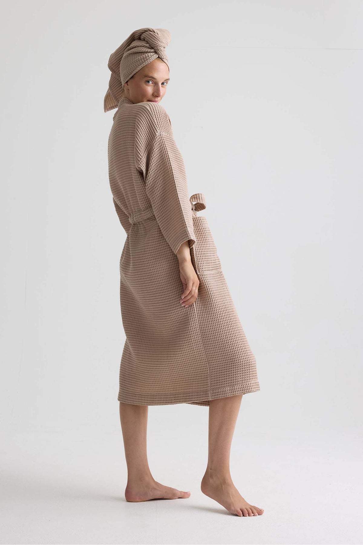 Waffle Kimono Robe In Summer Sand