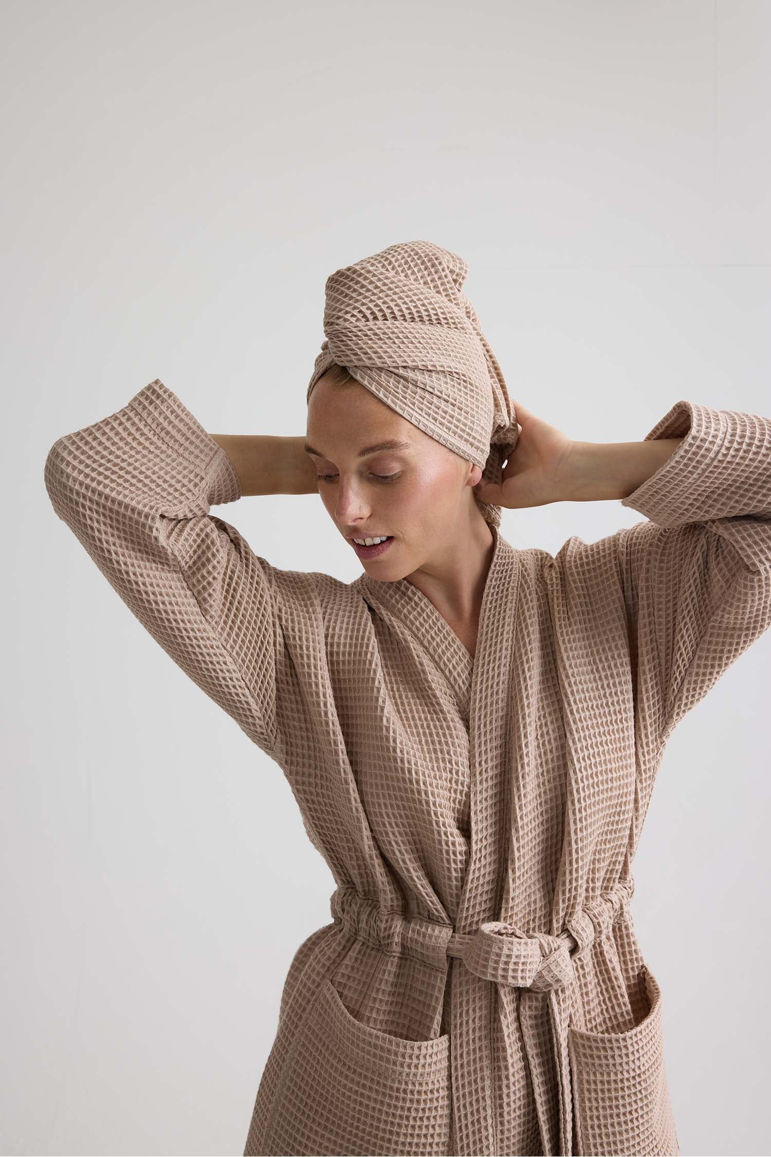 Waffle Kimono Robe In Summer Sand