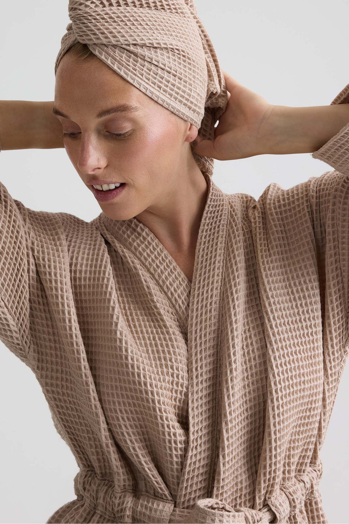 Waffle Kimono Robe In Summer Sand