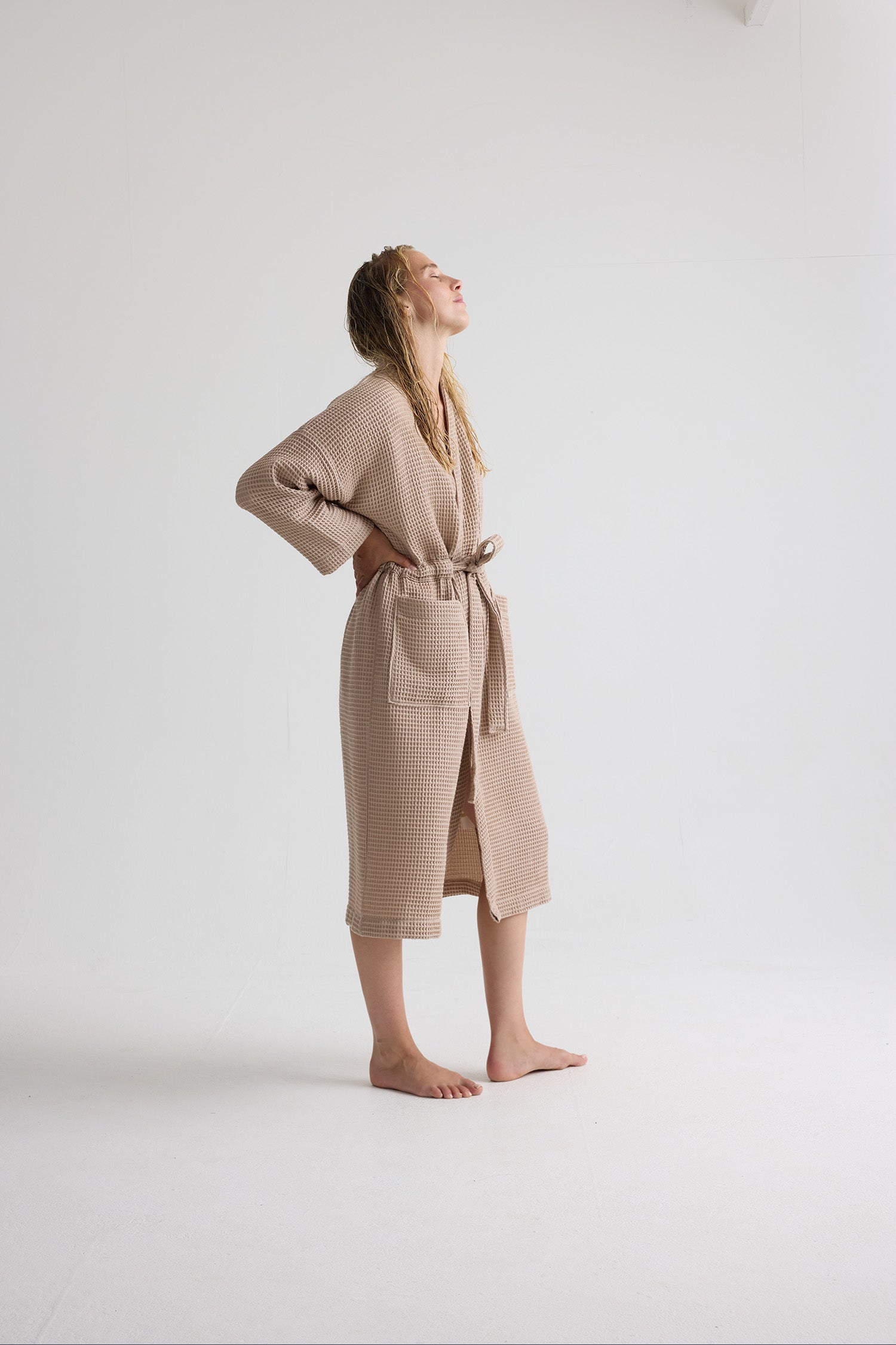 Waffle Kimono Robe In Summer Sand