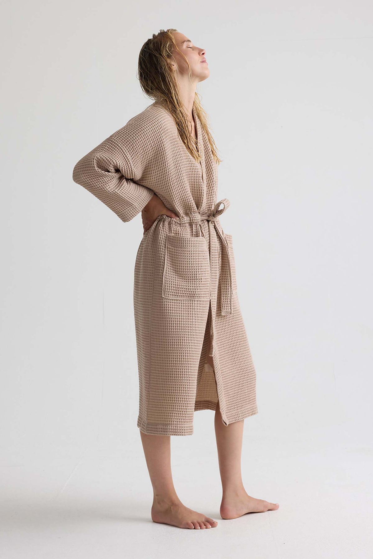 Waffle Kimono Robe In Summer Sand