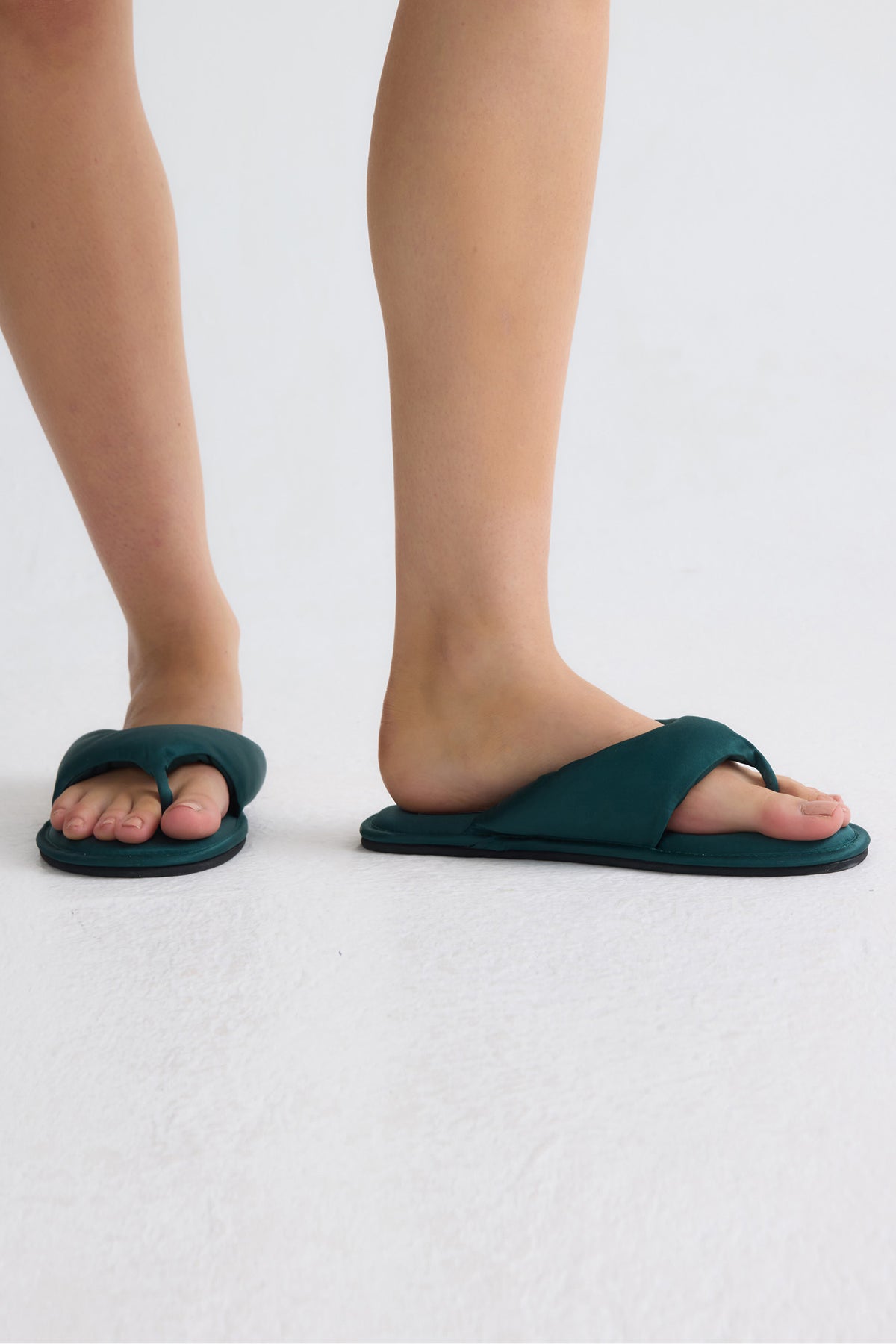 Satin Thong Sandal In Dark Sea Green