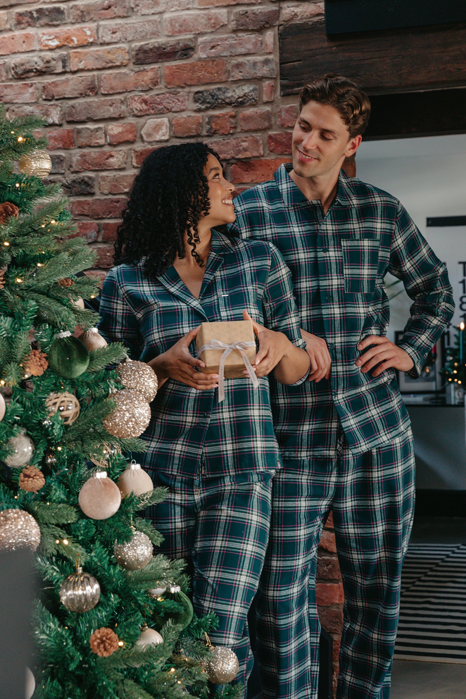 His and Hers Plaid Pyjama Sets in Green