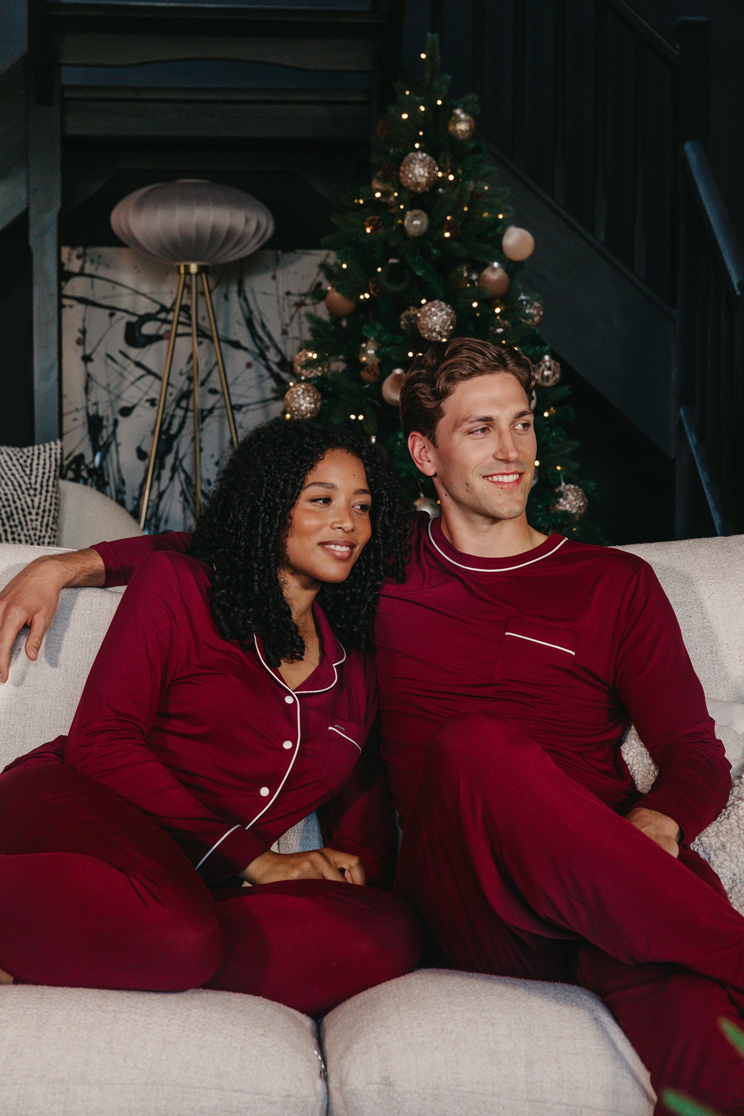 His and Hers Bamboo Pyjama Sets in Claret