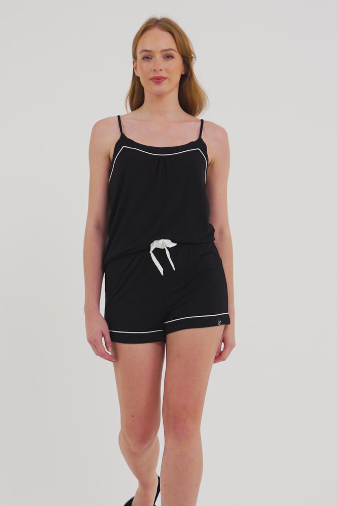 
                  
                    Load and play video in Gallery viewer, Bamboo Cami Short Pajama Set in Black
                  
                