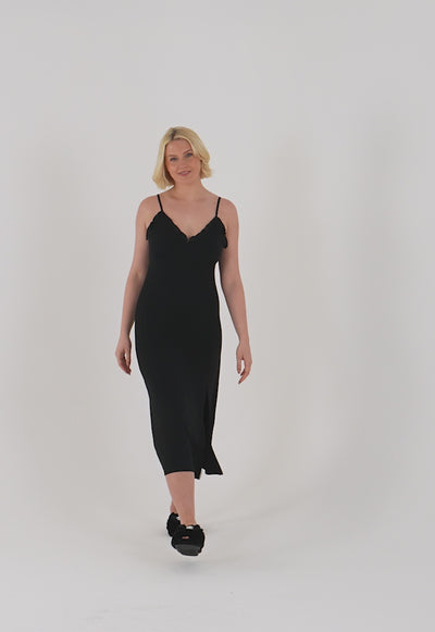 Bamboo Frill Chemise in Black - Wholesale - Nightgowns