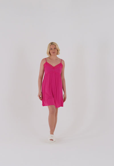 Bamboo Lace Chemise Nightdress in Raspberry - Wholesale - Nightgowns