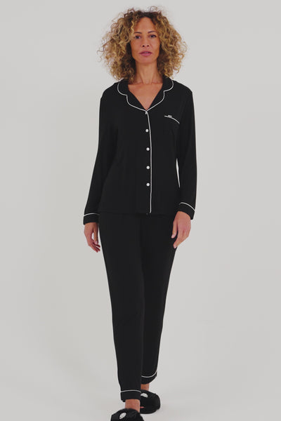 Bamboo Long Pyjama Set in Black - Wholesale - Pajamas