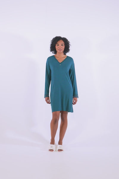 Bamboo Lace Nightdress in Teal - Wholesale - Nightgowns