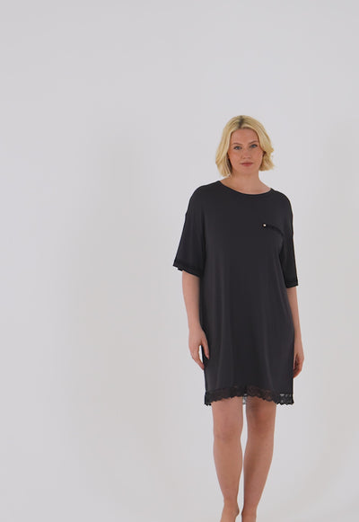 Bamboo Lace Tee Dress in Raven - Nightgowns