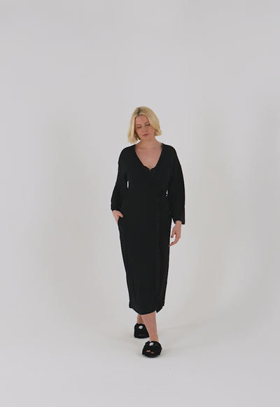 Bamboo Frill Kimono in Black - Wholesale - Robes