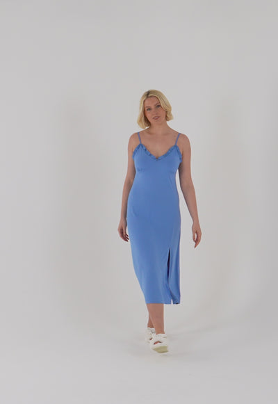 Bamboo Frill Chemise in Cornflower Blue - Wholesale - Nightgowns