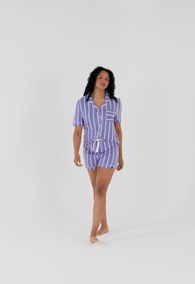 Bamboo Shirt Short Set in Heather Stripe - Wholesale - Pajamas