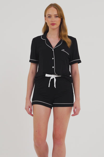 Bamboo Shirt Short Set in Black - Wholesale - Pajamas