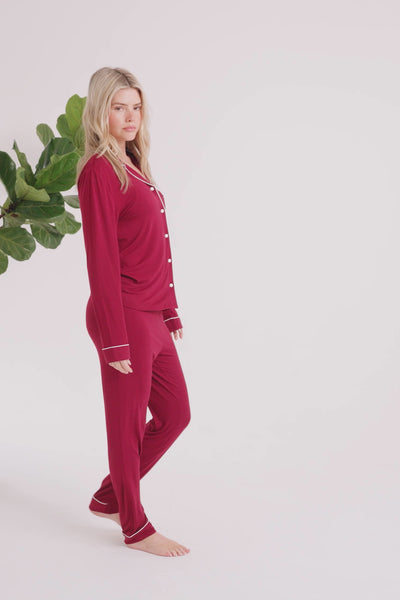 Bamboo Long Pyjama Set in Claret - Wholesale - Pajamas
