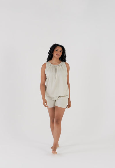 Cotton Modal Vest Short Set in Natural - Pajamas
